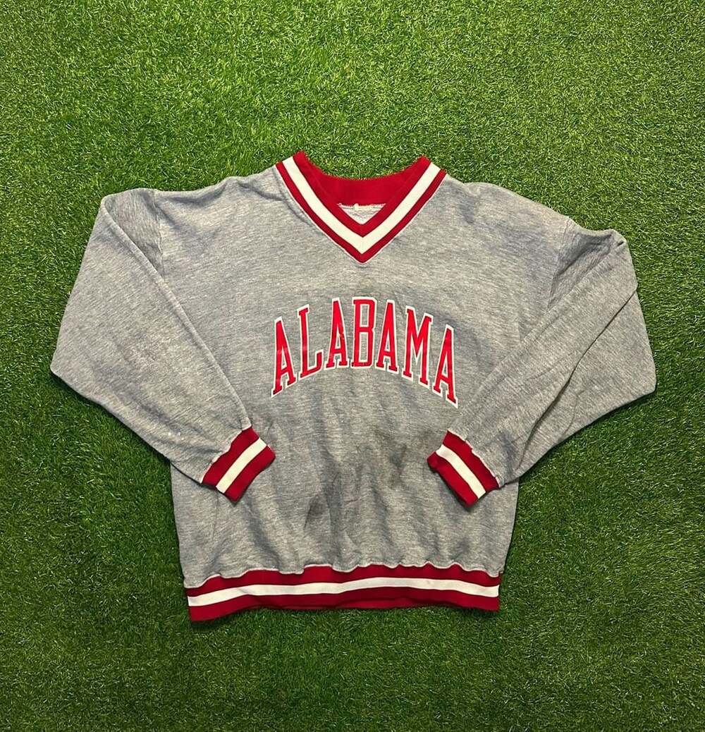 Vintage 1980s Alabama Crimson Tide V-Neck Striped Pullover Sweatshirt